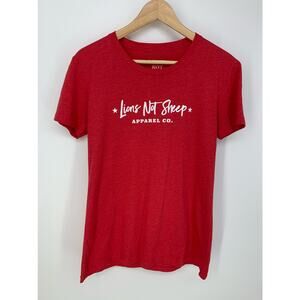 NWOT Lions Not Sheep Women's Red White Graphic Tee Crew Neck T-Shirt Size Medium